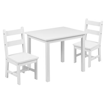 Flash Furniture Kids Solid Hardwood Table And Chair Set For Playroom, Bedroom, Kitchen, 3 Piece Set, White
