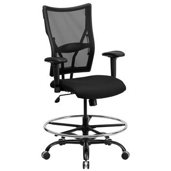 Flash Furniture Hercules Series Big &amp; Tall 400 lb. Rated Black Mesh Ergonomic Drafting Chair With Adjustable Arms