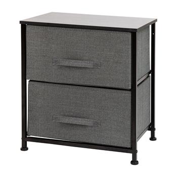 Flash Furniture 2-Drawer Nightstand Storage Organizer With Wood Top, Cast Iron Frame, Dark Gray Easy Pull Fabric Drawers, Black