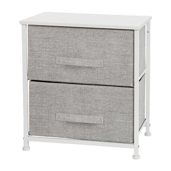 Flash Furniture 2-Drawer Nightstand Storage Organizer With Wood Top, Cast Iron Frame, Light Gray Easy Pull Fabric Drawers, White