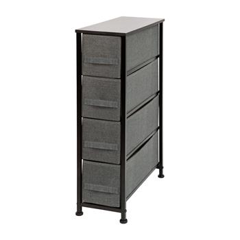Flash Furniture 4-Drawer Slim Vertical Storage Dresser With Wood Top, Cast Iron Frame, Dark Gray Easy Pull Fabric Drawers, Black