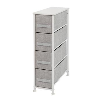 Flash Furniture 4-Drawer Slim Vertical Storage Dresser With Wood Top, Cast Iron Frame, Light Gray Easy Pull Fabric Drawers, White