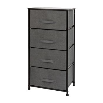 Flash Furniture 4-Drawer Vertical Storage Dresser With Wood Top, Cast Iron Frame, Dark Gray Easy Pull Fabric Drawers, Black
