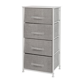 Flash Furniture 4-Drawer Vertical Storage Dresser With Wood Top, Cast Iron Frame, Light Gray Easy Pull Fabric Drawers, White