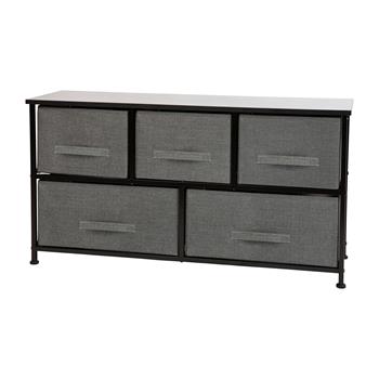 Flash Furniture 5-Drawer Vertical Storage Dresser With Wood Top, Cast Iron Frame, Dark Gray Easy Pull Fabric Drawers, Black