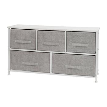 Flash Furniture 5-Drawer Vertical Storage Dresser With Wood Top, Cast Iron Frame, Light Gray Easy Pull Fabric Drawers, White