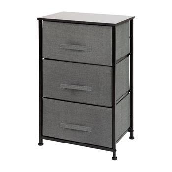 Flash Furniture 3-Drawer Vertical Storage Dresser With Wood Top, Cast Iron Frame, Dark Gray Easy Pull Fabric Drawers, Black