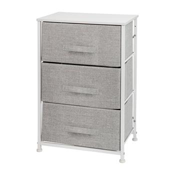 Flash Furniture 3-Drawer Vertical Storage Dresser With Wood Top, Cast Iron Frame, Light Gray Easy Pull Fabric Drawers, White