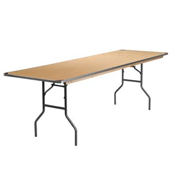 Flash Furniture Rectangular Heavy Duty Birchwood Folding Banquet Table with Metal Edges and Protective Corner Guards, 30&quot; W x 96&quot; L