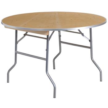 Flash Furniture Round Heavy Duty Birchwood Folding Banquet Table With Metal Edges, 4&#39;