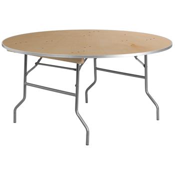 Flash Furniture Heavy Duty Folding Banquet Table with Metal Edges, 60&quot; Round, Birchwood