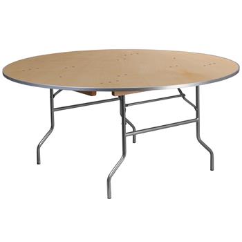 Flash Furniture Round Heavy Duty Birchwood Folding Banquet Table With Metal Edges, 5.5&#39;