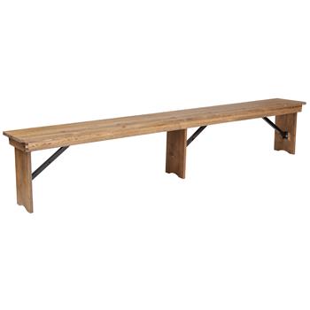Flash Furniture Hercules Series 8&#39; x 12&#39;&#39; Antique Rustic Solid Pine Folding Farm Bench With 3 Legs