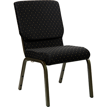 Flash Furniture HERCULES Series 18.5&#39;&#39;W Stacking Church Chair in Black Dot Patterned Fabric - Gold Vein Frame