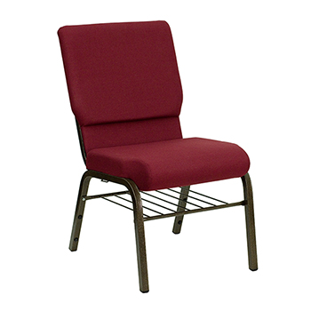 Flash Furniture HERCULES Series 18.5&#39;&#39;W Church Chair in Burgundy Fabric with Book Rack - Gold Vein Frame