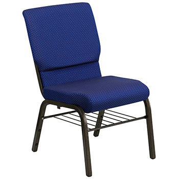 Flash Furniture HERCULES Series 18.5&#39;&#39;W Church Chair in Navy Blue Patterned Fabric with Book Rack - Gold Vein Frame