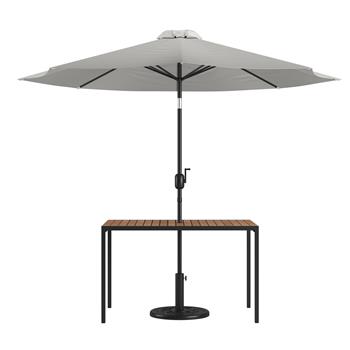 Flash Furniture Lark 3 Piece Outdoor Patio Table Set, 30&quot;D x 48&quot;W Table with Umbrella and Base, Gray