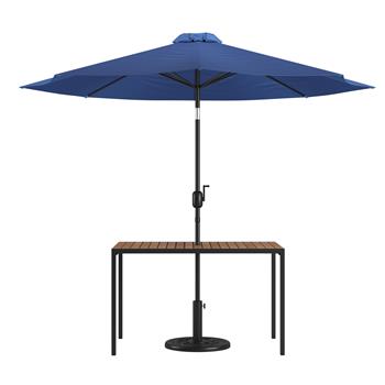 Flash Furniture Lark 3 Piece Outdoor Patio Table Set, 30&quot;D x 48&quot;W Table with Umbrella and Base, Navy