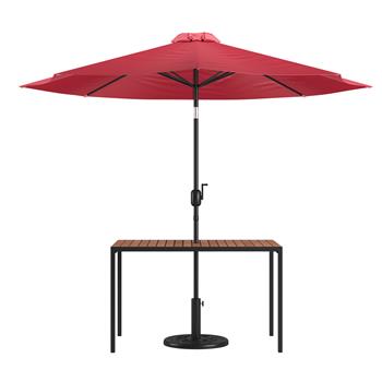 Flash Furniture Lark 3 Piece Outdoor Patio Table Set, 30&quot;D x 48&quot;W Table with Umbrella and Base, Red