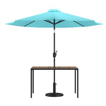 Flash Furniture Lark 3 Piece Outdoor Patio Table Set, 30&quot;D x 48&quot;W Table with Umbrella and Base, Teal
