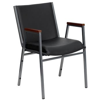 Flash Furniture HERCULES Series Heavy Duty Stack Chair with Arms, Vinyl, Black