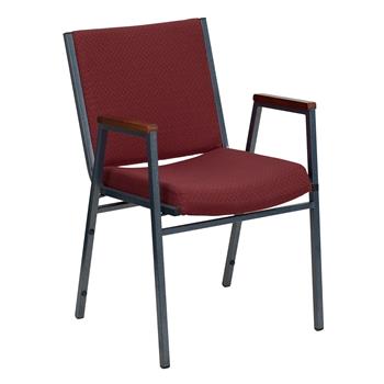Flash Furniture Hercules Series Heavy Duty Patterned Fabric Stack Chair with Arms, 550 lb Capacity, Silver Powder Coated Frame, Burgundy