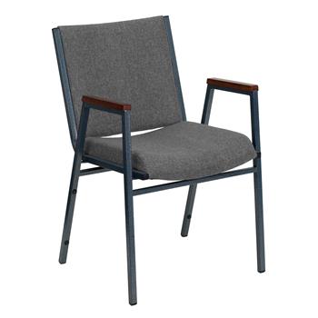 Flash Furniture Hercules Series Heavy Duty Fabric Stack Chair with Arms, 550 lb Capacity, Silver Powder Coated Frame, Gray