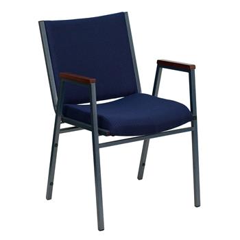 Flash Furniture HERCULES Series Heavy Duty Navy Blue Dot Fabric Stack Chair with Arms