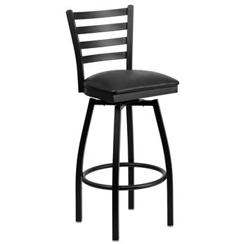 Flash Furniture HERCULES Series Black Ladder Back Swivel Metal Barstool, Black Vinyl Seat
