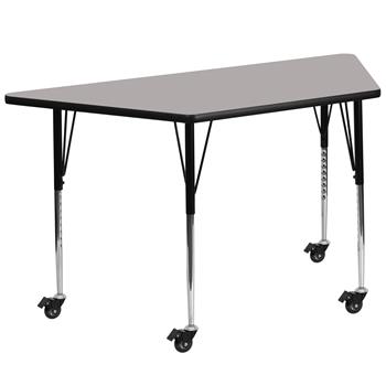 Flash Furniture Wren Mobile Trapezoid HP Laminate Activity Table, 22-1/2 in W x 45 in L, Standard Adjustable Legs, Grey
