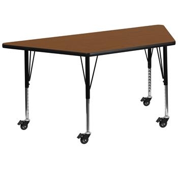 Flash Furniture Wren Mobile Trapezoid HP Laminate Activity Table, 22-1/2 in W x 45 in L, Adjustable Short Legs, Oak