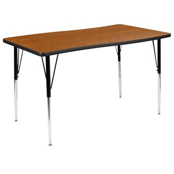 Flash Furniture Height Adjustable Rectangular Wave Activity Table, Thermal Laminate, Oak, 28&quot;W X 47.5&quot;L