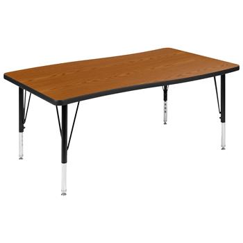 Flash Furniture Short-Leg Height Adjustable Rectangular Wave Activity Table, Thermal Laminate, Oak, 28&quot;W X 47.5&quot;L