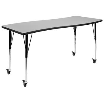 Flash Furniture Height Adjustable Mobile Rectangular Wave Activity Table, Thermal Laminate, Grey, 26&quot;W X 60&quot;L