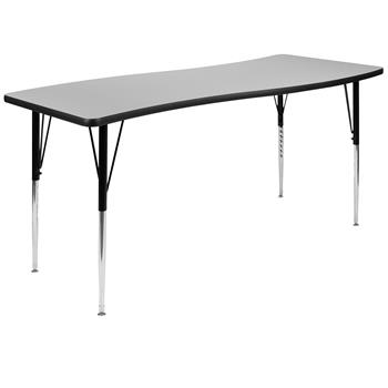 Flash Furniture Height Adjustable Rectangular Wave Activity Table, Thermal Laminate, Grey, 26&quot;W X 60&quot;L