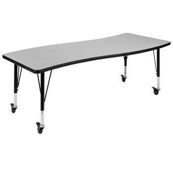 Flash Furniture Short-Leg Height Adjustable Mobile Rectangular Wave Activity Table, Thermal Laminate, Grey, 26&quot;W X 60&quot;L