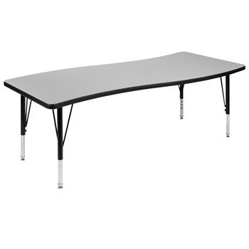 Flash Furniture Short-Leg Height Adjustable Rectangular Wave Activity Table, Thermal Laminate, Grey, 26&quot;W X 60&quot;L