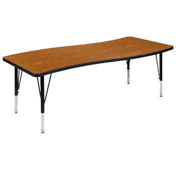 Flash Furniture Short-Leg Height Adjustable Rectangular Wave Activity Table, Thermal Laminate, Oak, 26&quot;W X 60&quot;L