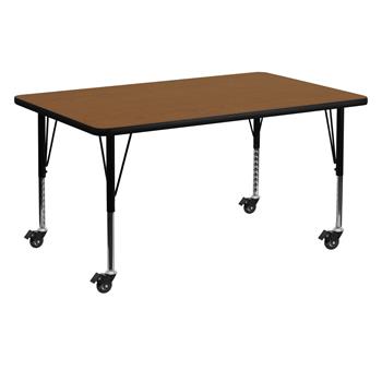 Flash Furniture Wren Mobile Rectangular HP Laminate Activity Table, 30 in W x 60 in L, Adjustable Short Legs, Oak