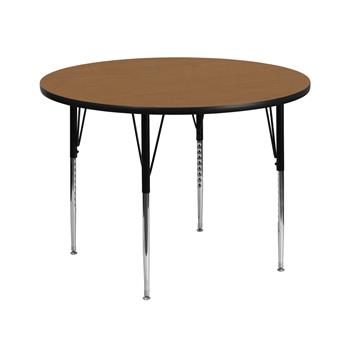 Flash Furniture Round Thermal Laminate Activity Table, Standard Height Adjustable Legs, Oak, 42&quot;