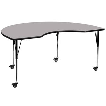 Flash Furniture Wren Mobile L Kidney Thermal Laminate Activity Table, 48 in W x 96 in, Standard Adjustable Legs, Grey