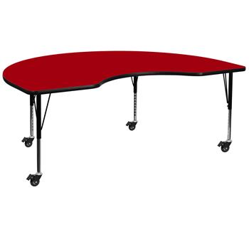 Flash Furniture Wren Mobile Kidney Thermal Laminate Activity Table, 48 in W x 96 in L, Adjustable Short Legs, Red