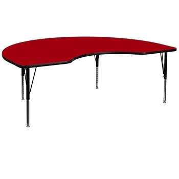 Flash Furniture Wren Kidney Thermal Laminate Activity Table, 48 in W x 96 in L, Adjustable Short Legs, Red