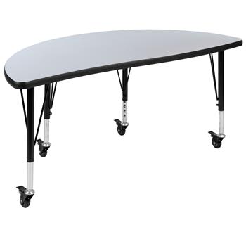 Flash Furniture Short-Leg Height Adjustable Mobile Half-Circle Wave Activity Table, Thermal Laminate, Grey, 47.5&quot;