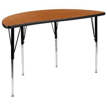 Flash Furniture Height Adjustable Half-Circle Wave Activity Table, Thermal Laminate, Oak, 47.5&quot;