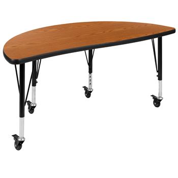 Flash Furniture Short-Leg Height Adjustable Half-Circle Wave Activity Table, Thermal Laminate, Oak, 47.5&quot;