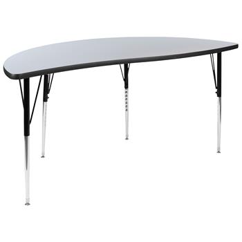 Flash Furniture Height Adjustable Half-Circle Wave Activity Table, Thermal Laminate, Grey, 60&quot;