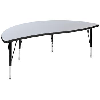 Flash Furniture Short-Leg Height Adjustable Half-Circle Wave Activity Table, Thermal Laminate, Grey, 60&quot;