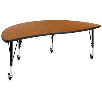 Flash Furniture Short-Leg Height Adjustable Half-Circle Wave Activity Table, Thermal Laminate, Oak, 60&quot;