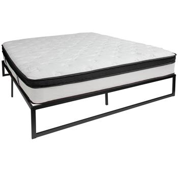 Flash Furniture 14 Inch Metal Platform Bed Frame With 12 Inch Memory Foam Pocket Spring Mattress, No Box Spring Required, King
